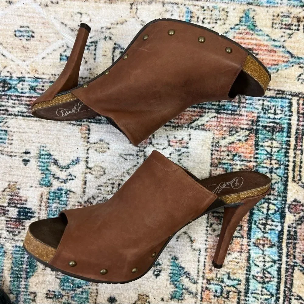 Donald J. Pliner Ginet Suede Peep Toe Cork Sole Heels 10